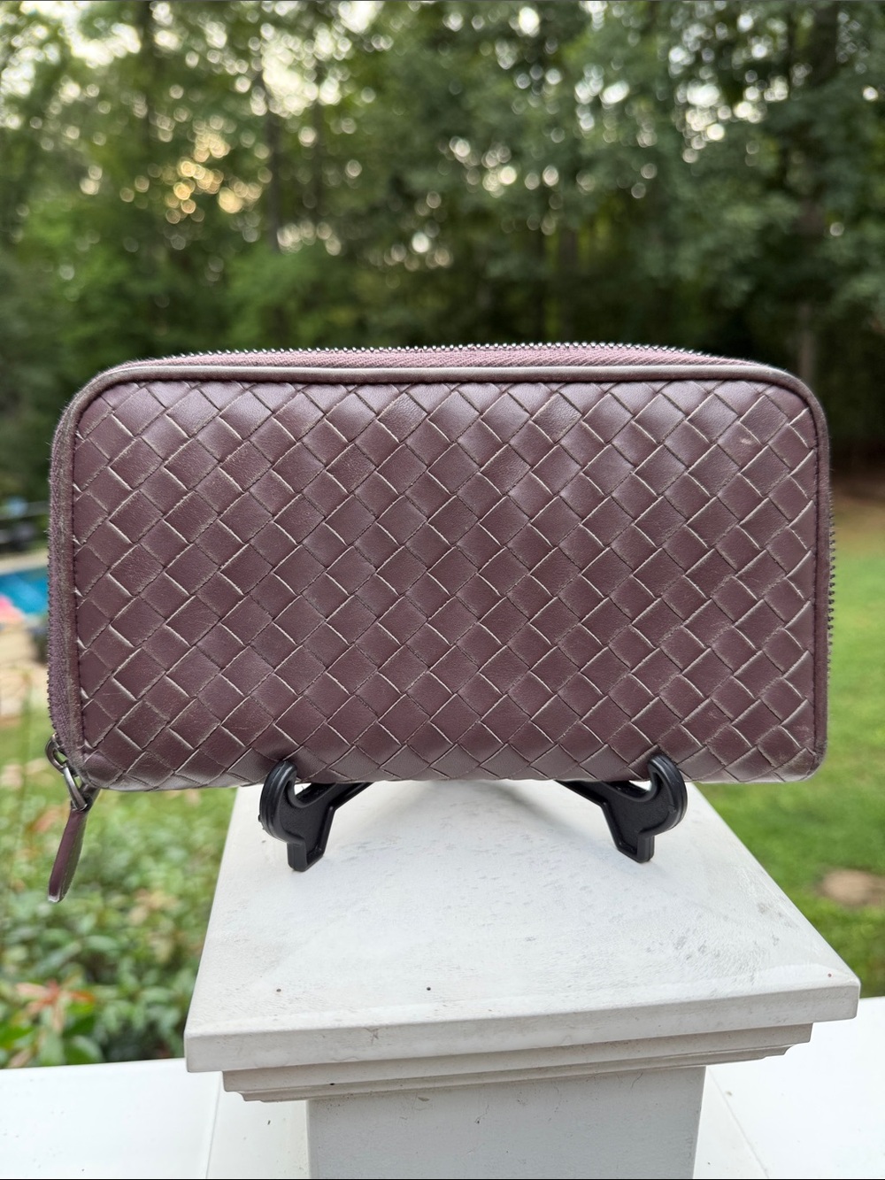 Bottega Veneta Woven Zip-Around Wallet - Dusty Mauve